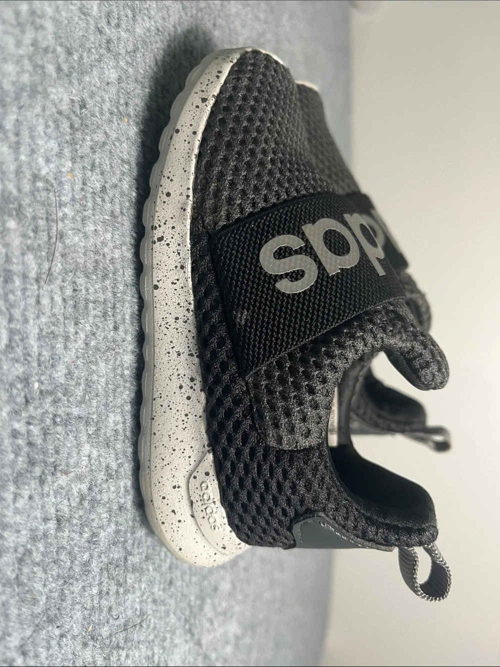 adidas Kids Gray Slip-On Mesh Sneakers with Black Logo Band